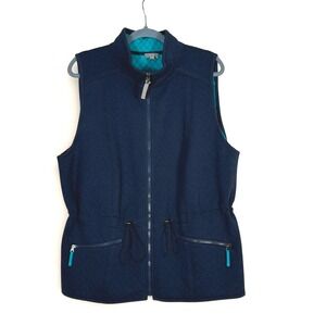 Talbots Quilted Zip Front Vest Women's 2X Navy Blue Puffer Style 100% Cotton